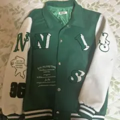 スタジャン 緑/白 刺繍入り