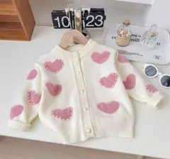 新品タグ付きハート模様ニットカーディガン110