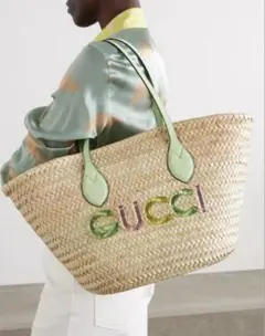 【新品】GUCCI かごバッグ ストロー/ミントグリーンのサムネイル