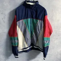90's 海外古着 マルチカラー ナイロンジャケット ボーダー