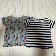 110cm storiesカラフル動物柄 、無印良品ボーダーTシャツ 2枚セット