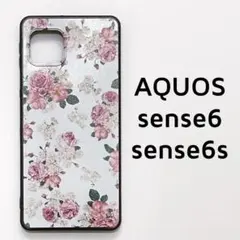 AQUOS sense6/6s ケース カバー 白 花柄 ローズ
