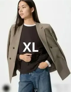 ユニクロ　ソフトニットフリースクルーネックT　XL　ダークブラウン