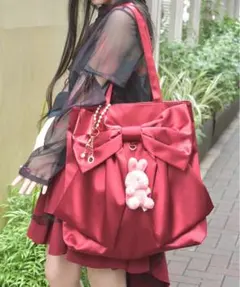 axes femme タテ型ビッグリボントート　赤　レッド