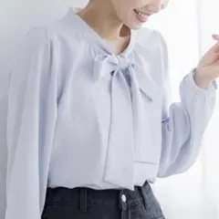 coca コカ　ボウタイブラウス　ライトブルー　L