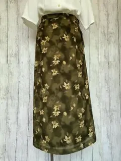 花柄　ロングスカート　カーキ　日本製　11号