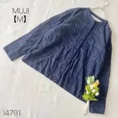 無印良品 MUJI フランネル スタンドカラーシャツ コットン100% 紺 Mのサムネイル