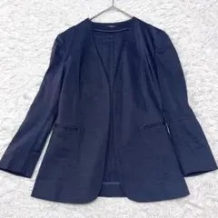 セオリーリュクス リネン混 ダブルブレスト ロングジレ ネイビー 38 美