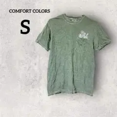 COMFORT COLORS 【S】オリーブグリーン Tシャツ フラワープリント
