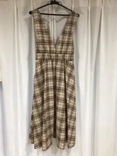 チェック柄ノースリーブロングワンピース