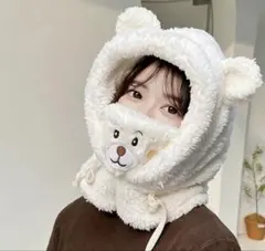くま耳 フード付きマフラー 帽子 防寒 小顔効果 可愛い スキー　スノーボード