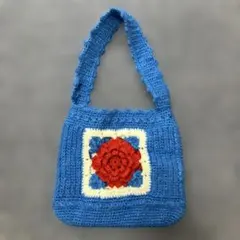 【ハンドバッグ】フラワーモチーフ　ワンハンドル　ニット素材　春　秋　冬
