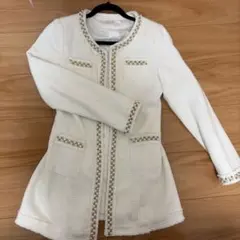 ホワイト ツイード風 ロングコート