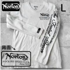 【used】ノートンNortonメンズロングTシャツロゴ刺繍型押しホワイトL