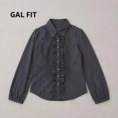 フリルブラウス ピンタック 長袖 シャツ グレー M フェミニン 上品のサムネイル