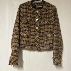 ツイード ノーカラージャケット