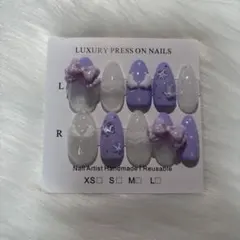 現品販売 ネイルチップ ウィッシュコア パープル 羽 リボン ドット フレンチ