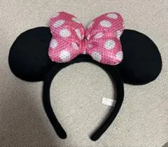 ディズニー カチューシャミニー ピンク スパンコール 水玉リボン