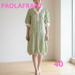 PAOLA FRANI 美品 イタリア製 ストライプ柄パフスリーブワンピースのサムネイル