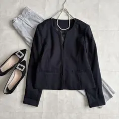 グリーンレーベルリラクシング セレモニーノーカラージャケットパンツ 紺グレー38