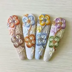 インド刺繍リボンの花柄ヘアピン パッチン4個セット アソート
