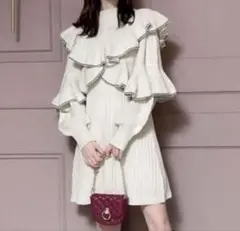 GRL インナー付き配色フリルケーブル編みニットワンピース［rut628］