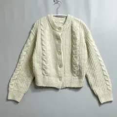 GU　ショートカーディガン　ケーブル編み　ベージュ　M