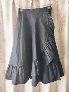 黒 フレアスカート 膝下丈　巻きスカート