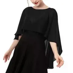 シフォンマントールショール長袖　ドレスボレロ　結婚式　黒　ブラック