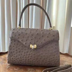 美品モカオーストリッチハンドバッグショルダー卒業式入学式スーツに和装かばん卒業式