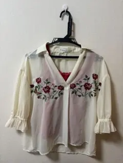 シアーシャツ 薔薇柄 キャミソール 夏服 春服 バラ売り可 古着 フリーサイズ