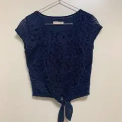 ネイビー　Tシャツ　トップス カットソー　レース　ブラウス　花柄のサムネイル