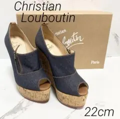 【美品♡】ルブタン　22 パンプス　デニム　ネイビー　コルク　インヒール