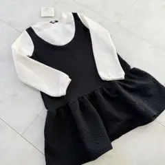 新品/110/重ね着風ワンピース　フラワー型押し