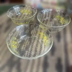 昭和レトロ　パイレックス　花柄ガラスボウル3個セット