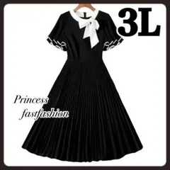 【3L】清楚リボン プリーツ ワンピース 大きいサイズ