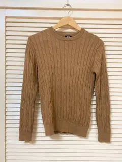 UNIQLO■コットンカシミヤケーブルクルーネックセーター■モカ■M's S