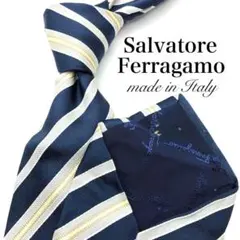 【美品】Salvatore Ferragamo ネクタイ ストライプ ネイビー