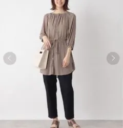 LEPSIM シアーシャツ チュニック 前開きギャザー ブラウス F ブラウン