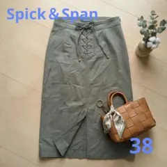 Spick & Span レースアップタイトスカート カーキ ミディ丈 Mのサムネイル