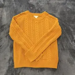 マスタード ケーブルニット 長袖セーター