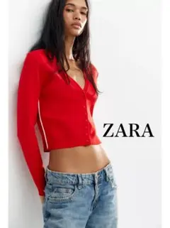 ZARA 新品　サイドパイピングニット　レッド