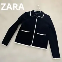 ZARA コントラストトリム ニットカーディガン