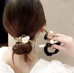 ★3色セット★チャーム付きヘアゴム　シュシュ　ヘアアクセ　韓国