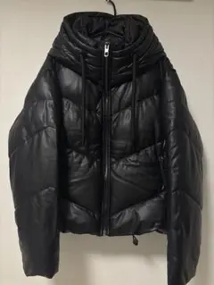 【美品】　ZARA フード付きレザーダウンジャケット