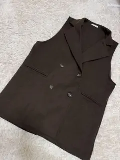 ベスト ジレ ロング丈 ブラウン ポケット付 シンプル