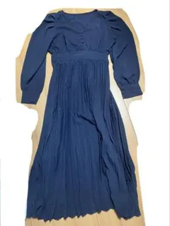 GRL プリーツ切替Vネックワンピース ネイビー