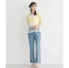 ライトブルー フレアデニムパンツ カットオフ