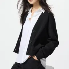 UNIQLO ユニクロ　スムースコットンVネックショートカーディガン ブラック