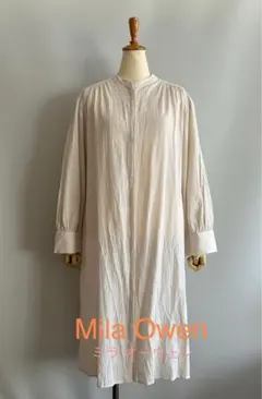 美品【Mila Owenミラ オーウェン】長袖ノーカラーシャツワンピースF